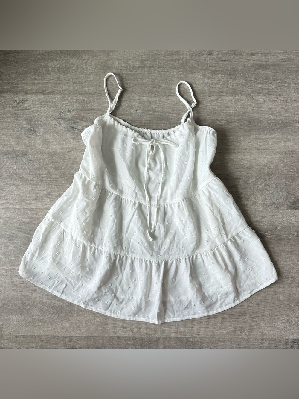 White Eyelet Babydoll Tiered Spaghetti Strap Women's Top